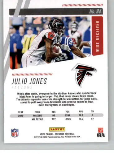 2020 Panini Prestige Julio Jones NM-MT Falcons football card with original gloss finish