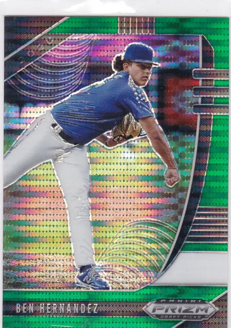 Baseball trading card of pitcher in blue uniform from Panini Prizm Draft Picks PDP41 Ben Hernandez