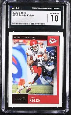 Graded Travis Kelce football card from 2020 Score Travis Kelce series CGC 10
