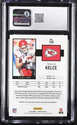 Graded Travis Kelce football card from 2020 Score Travis Kelce series, CGC 10 Grade