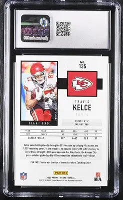Graded Travis Kelce football card from 2020 Score Travis Kelce series CGC 10