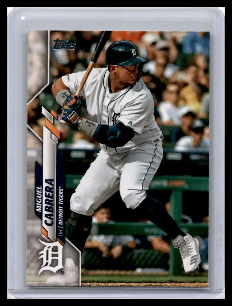 Miguel Cabrera at bat in white home uniform, Detroit Tigers baseball card 2020 Topps #336