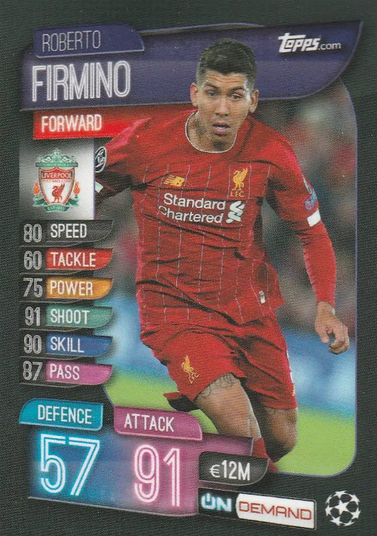 Roberto Firmino trading card from 2020 Topps Champions League Future Stars Club
