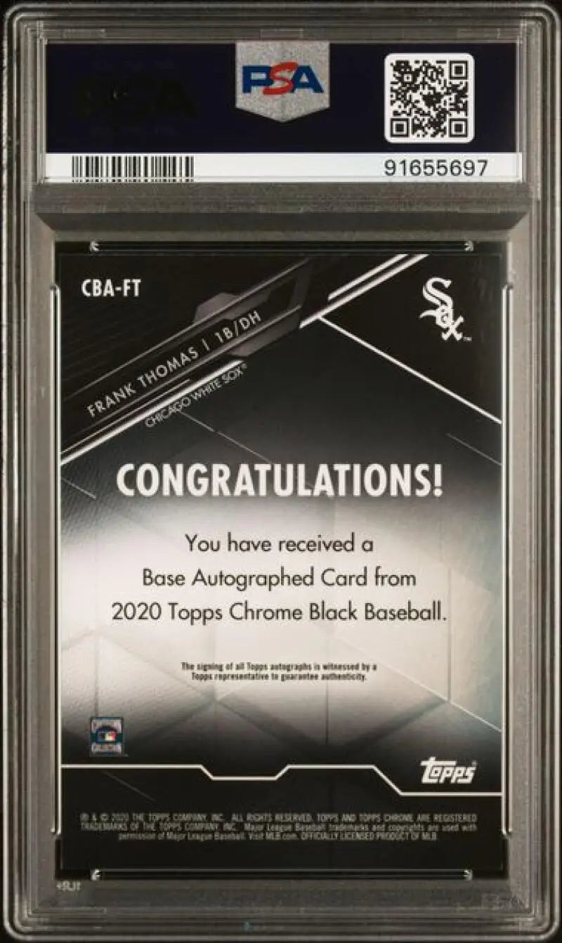 PSA-graded Frank Thomas 2020 Topps Chrome Black Auto card with Congratulations message