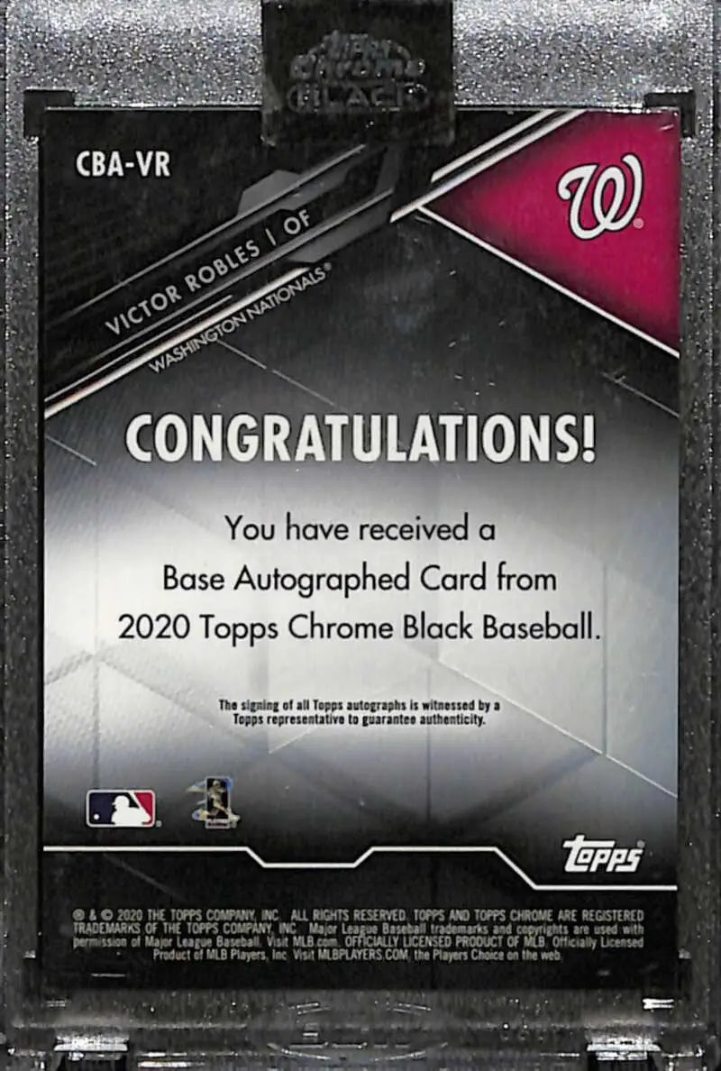 Congratulations card showcasing 2020 Topps Chrome Black Victor Robles Auto Nationals