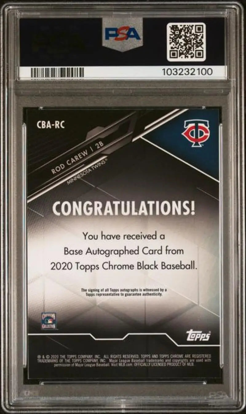 Graded 2020 Topps Chrome Rod Carew Minnesota Twins Baseball Card PSA 10 GEM MINT Auto