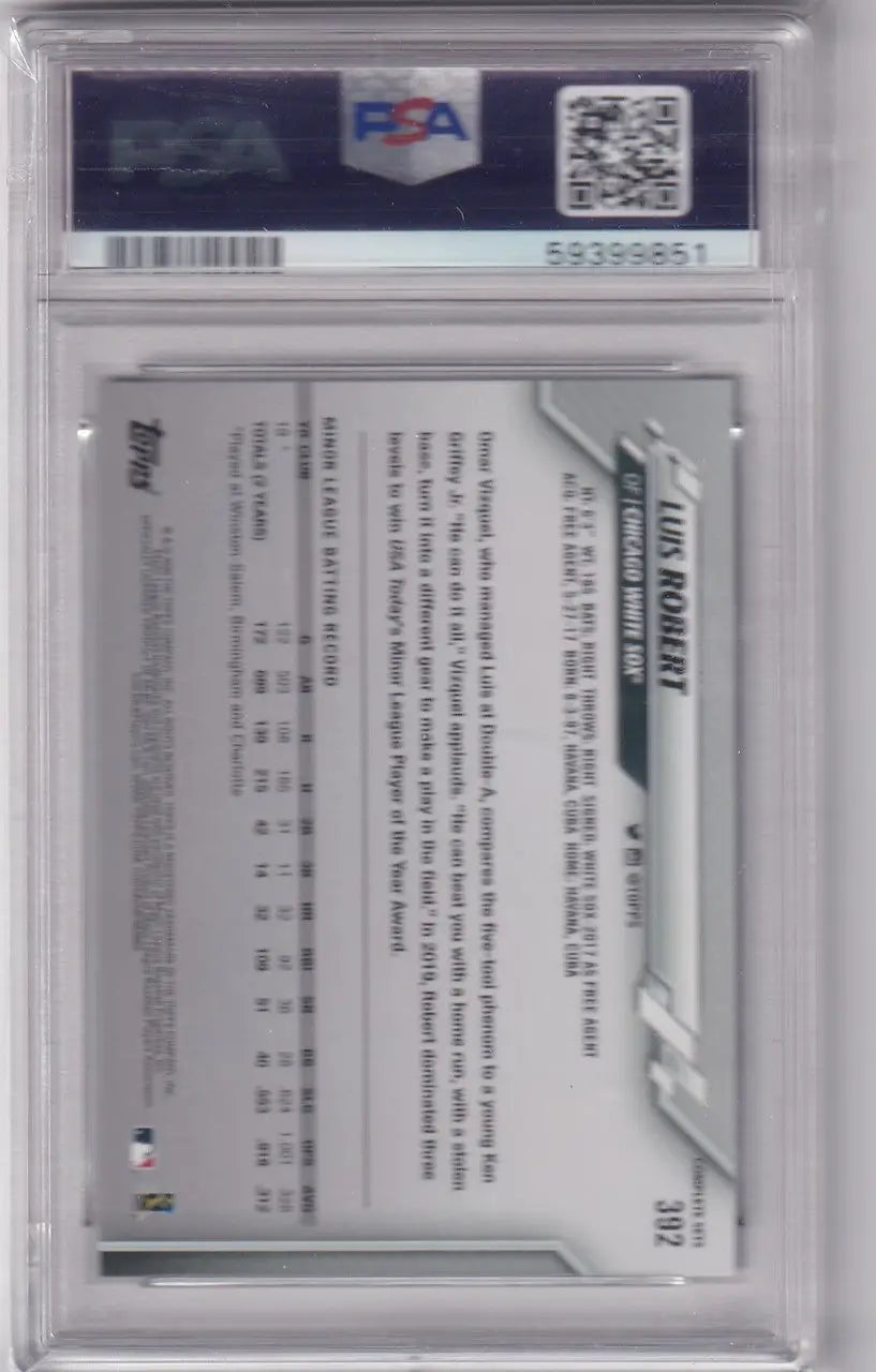 Graded Topps Complete Set card of Luis Robert PSA 10 in protective holder for Chicago White Sox