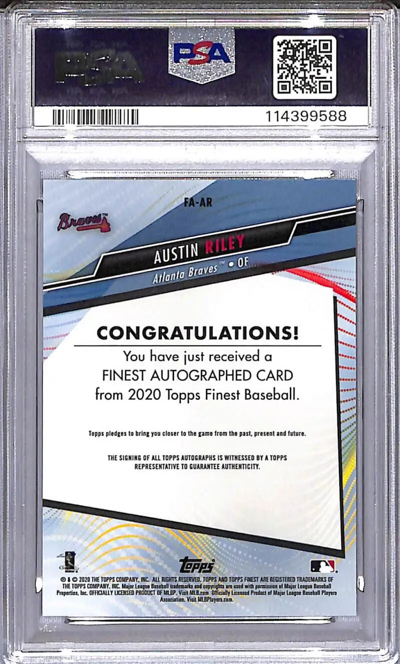 Austin Riley autographed baseball card from 2020 Topps Finest Orange set featuring Atlanta Braves