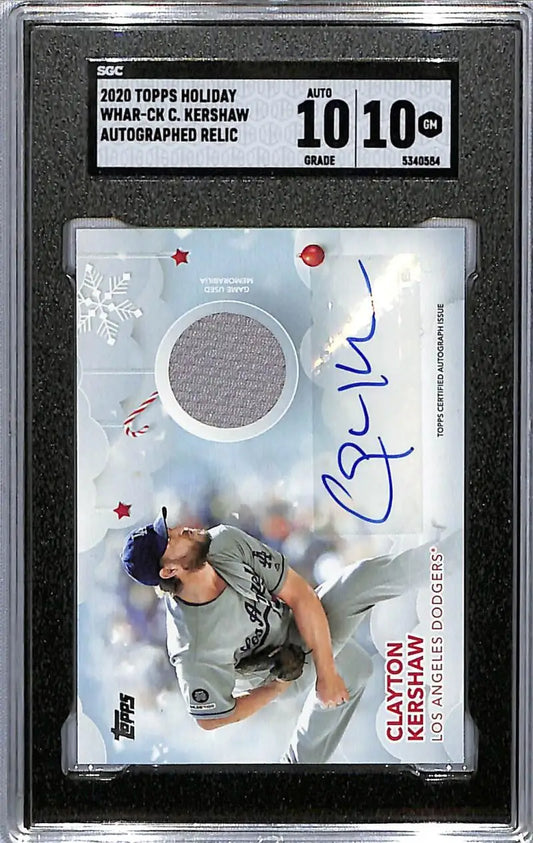 Graded Clayton Kershaw baseball card with autograph and relic from Los Angeles Dodgers