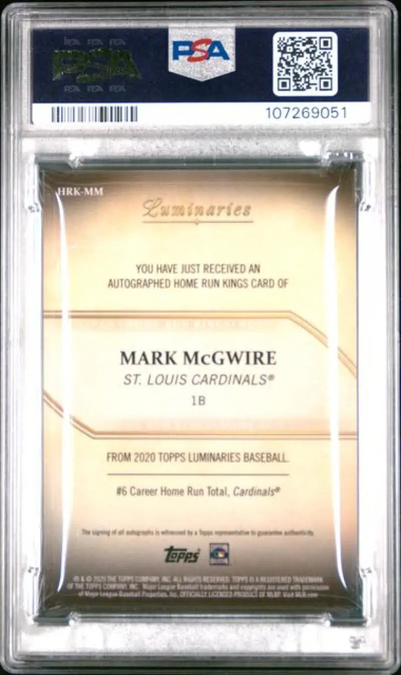 Graded Mark McGwire baseball card from 2020 Topps Luminaries Home Run Kings series