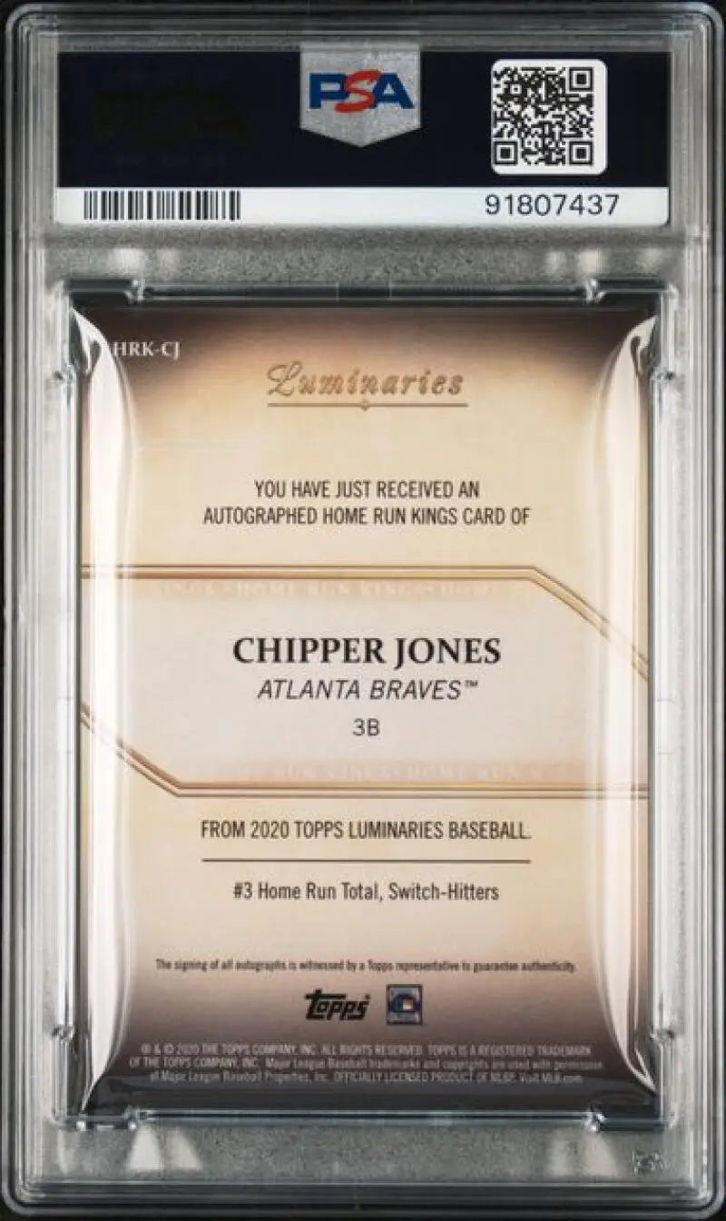 PSA-graded 2020 Topps Luminaries Home Run Kings Chipper Jones Atlanta Braves baseball card