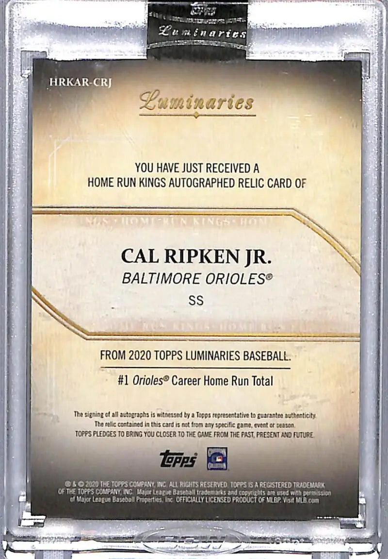 Cal Ripken Jr. baseball card from 2020 Topps Luminaries Baltimore Orioles collection