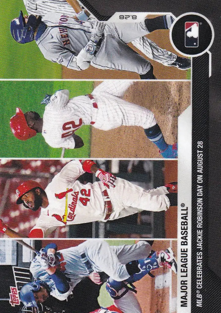 Baseball trading card showcasing four action shots for Jackie Robinson Day Major League