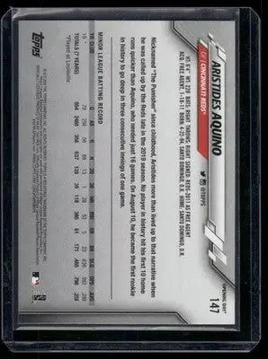 Baseball trading card of Opening Day Aristides Aquino from 2020 Topps Opening Day series