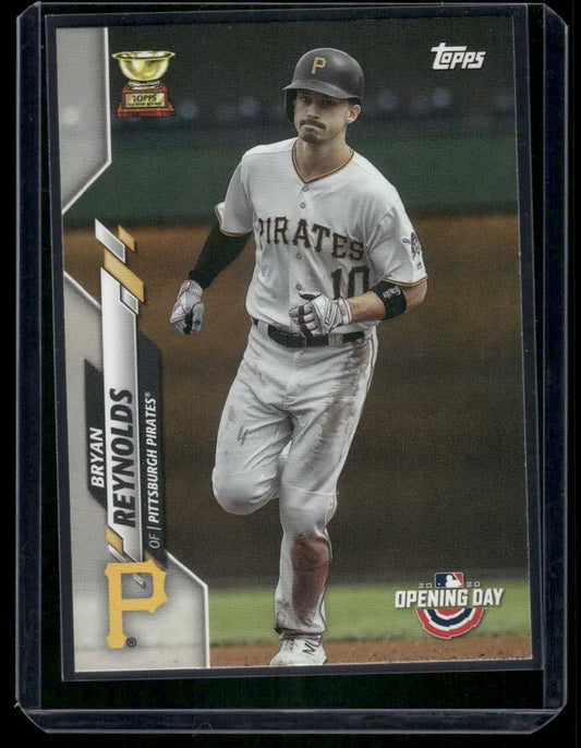 Baseball trading card of Bryan Reynolds in protective sleeve from 2020 Topps Opening Day