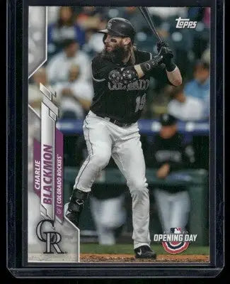 Baseball trading card featuring Charlie Blackmon of the Colorado Rockies from Topps Opening Day