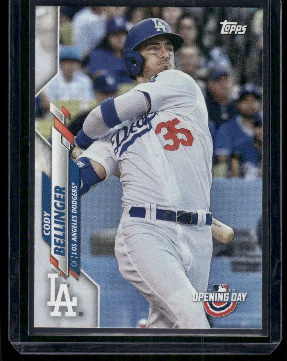 2020 Topps Opening Day Cody Bellinger baseball card featuring Opening Day Cody Bellinger