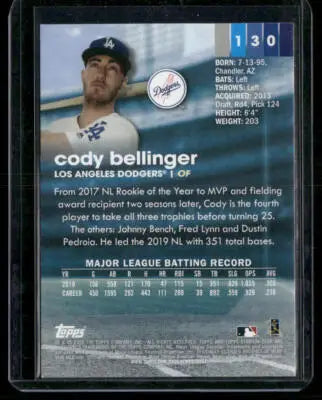 Stadium Club Cody Bellinger baseball card from 2020 Topps Stadium Club collection