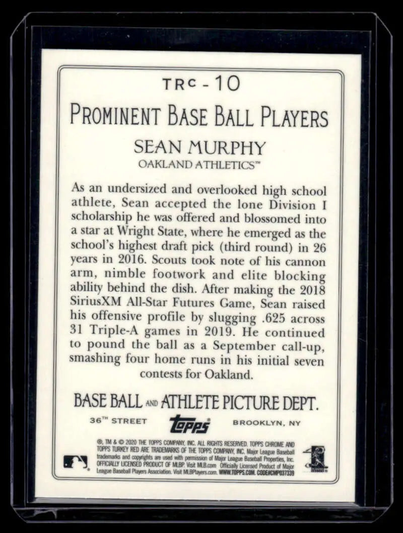 Baseball card of Sean Murphy from the Oakland Athletics 2020 Topps #TRC-10