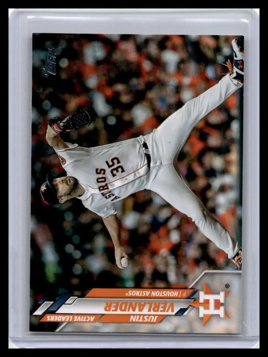 Justin Verlander mid-delivery in white uniform on 2020 Topps Update baseball card