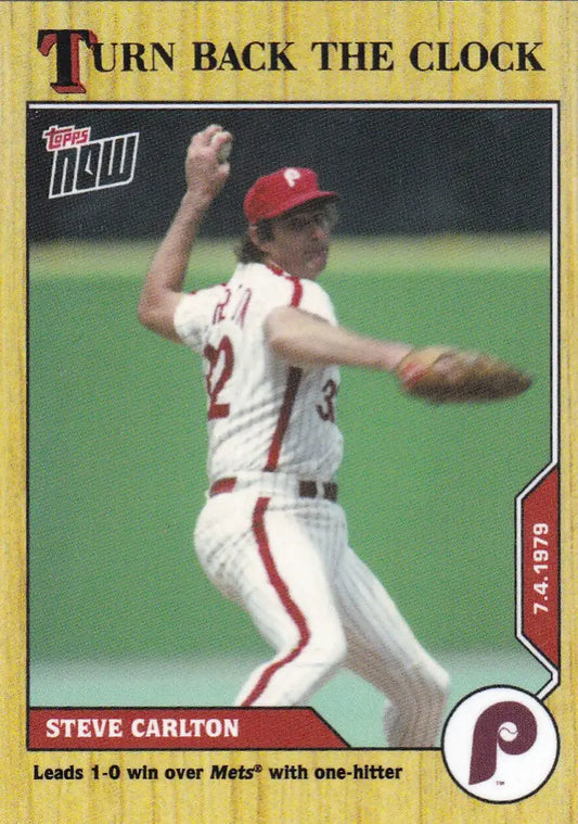 Baseball trading card featuring Steve Carlton pitching for the Philadelphia Phillies
