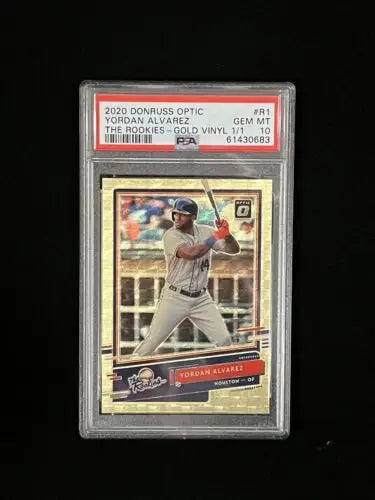 Graded Yordan Alvarez Donruss Optic Gold Vinyl PSA 10 baseball card #1/1 for collectors