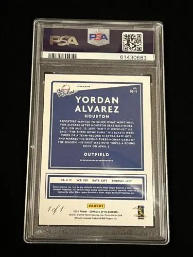 Graded Yordan Alvarez Donruss Optic Gold Vinyl baseball card PSA 10 #1/1 collectible