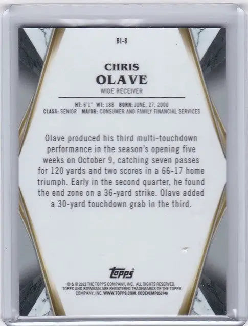 Chris Olave Invicta football trading card showcasing player stats and highlights