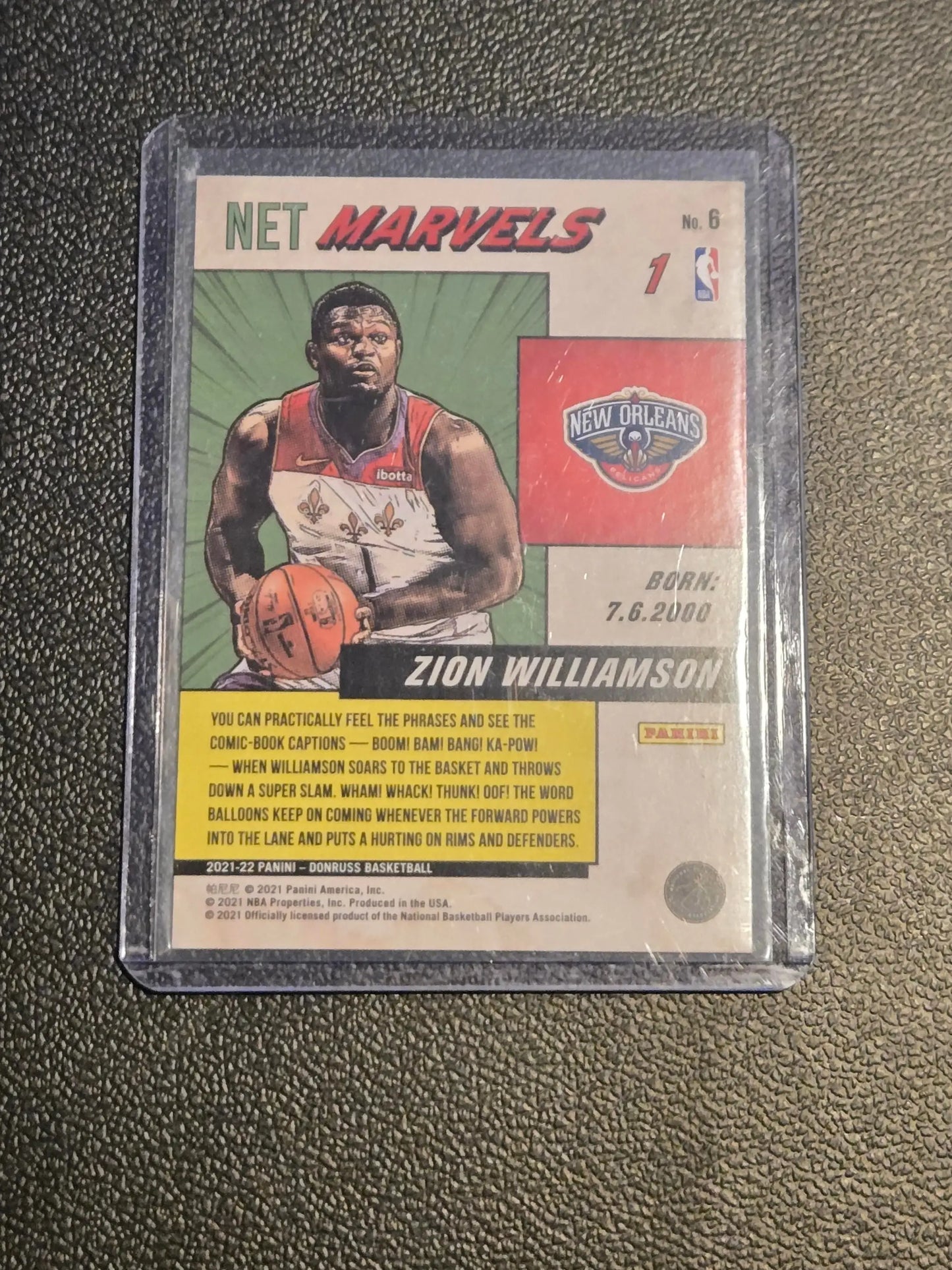 Zion Williamson Net Marvels basketball trading card from 2021-22 Donruss Press Proof