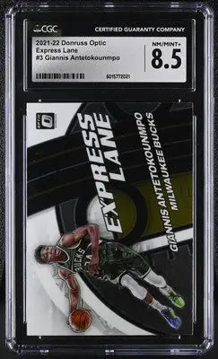 Graded 2021-22 Donruss Optic Giannis Antetokounmpo basketball card CGC 8.5