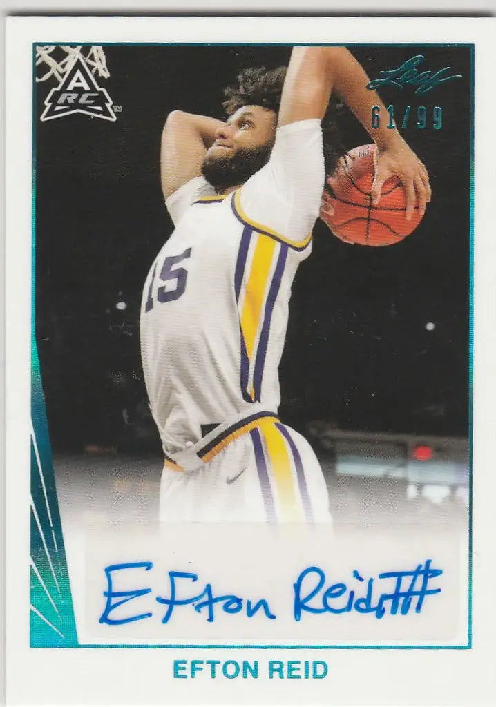 Basketball trading card of Efton Reid in LSU uniform, 2021-22 Leaf Memories Auto