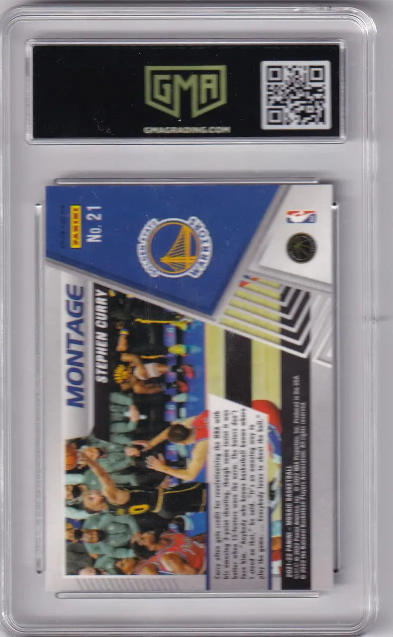 Graded Stephen Curry basketball trading card from Mosaic Montage GMA featuring Golden State Warriors