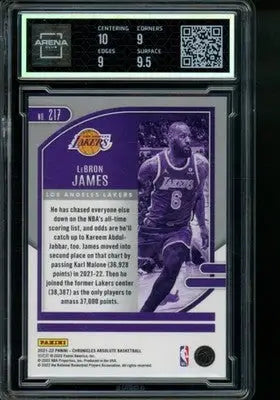 Graded Panini Chronicles Absolute LeBron James basketball card in product 2021-22 Panini Chronicles Absolute