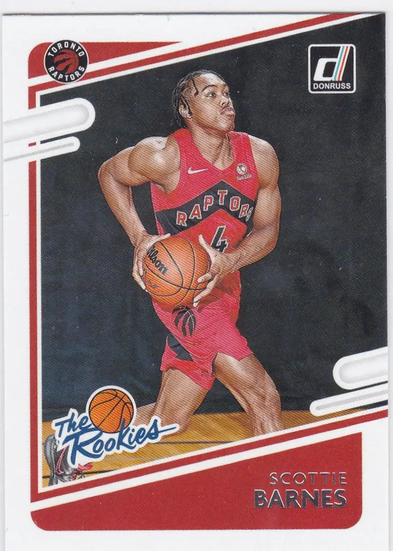 Basketball trading card of Scottie Barnes in action from 2021-22 Panini Donruss RC Toronto