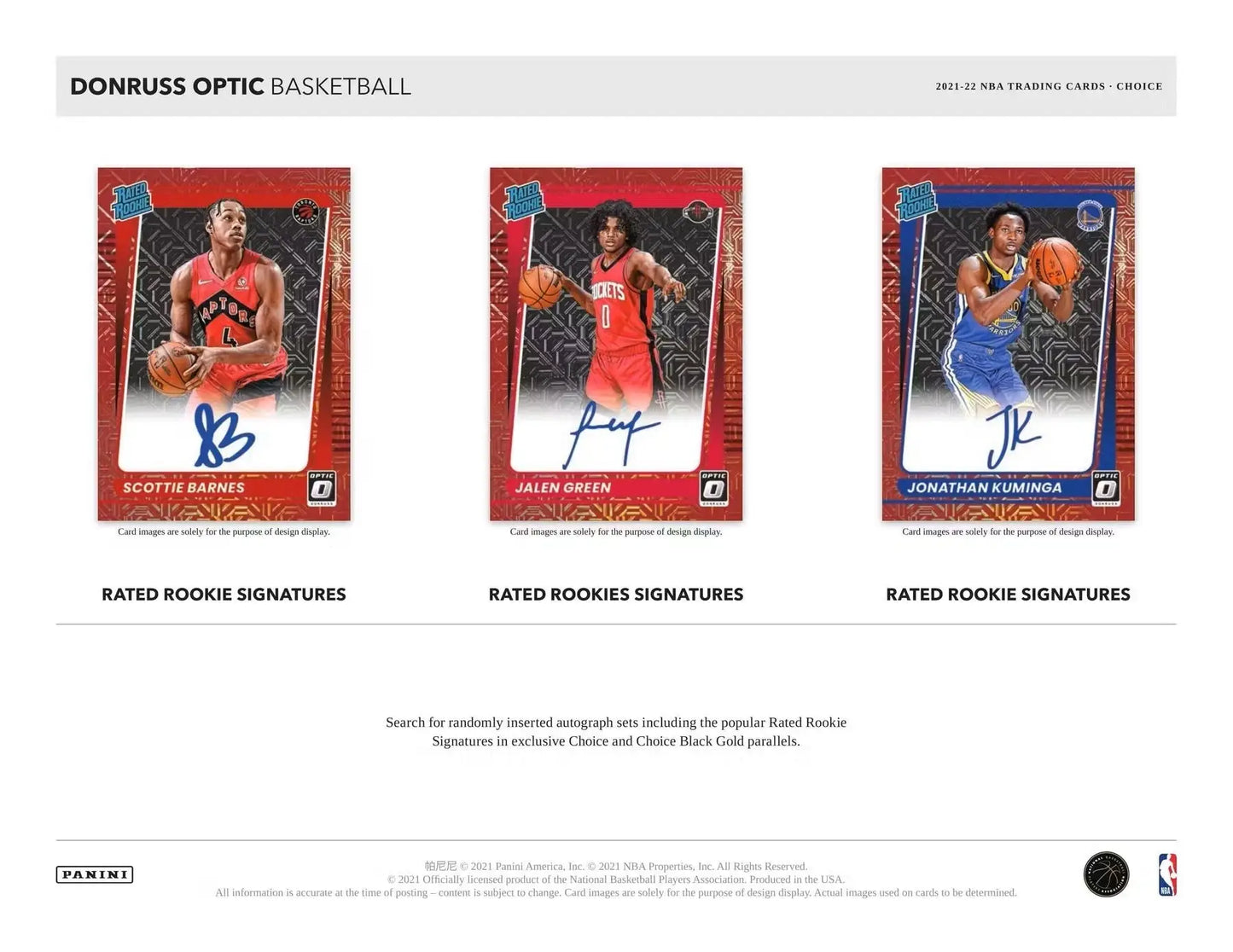 Basketball trading card sheet featuring rated rookies autographed from Donruss Optic Choice Box