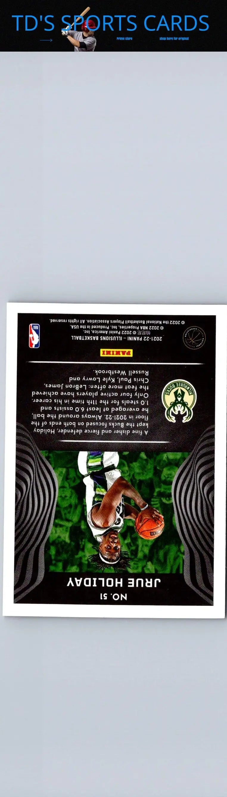 Jrue Holiday basketball card from 2021-22 Panini Illusions featuring Jrue Holiday Pink design