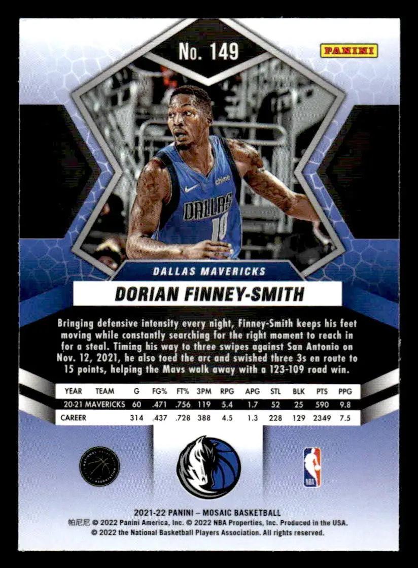 Basketball trading card of Dorian Finney-Smith from Dallas Mavericks Panini Mosaic 2021-22