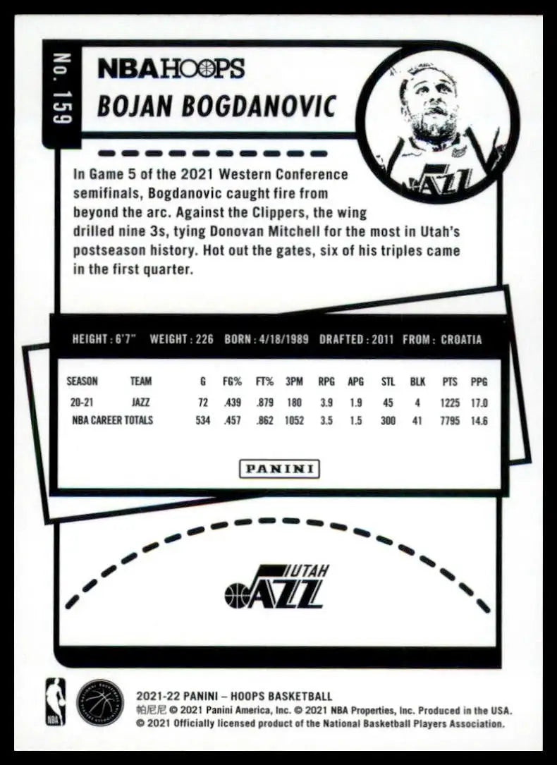 2021-22 Panini NBA Hoops Winter Bojan Bogdanovic #159 Utah Jazz Basketball Card