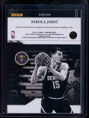 Panini Noir Nikola Jokić basketball card from 2021-22 Panini Noir series with auto