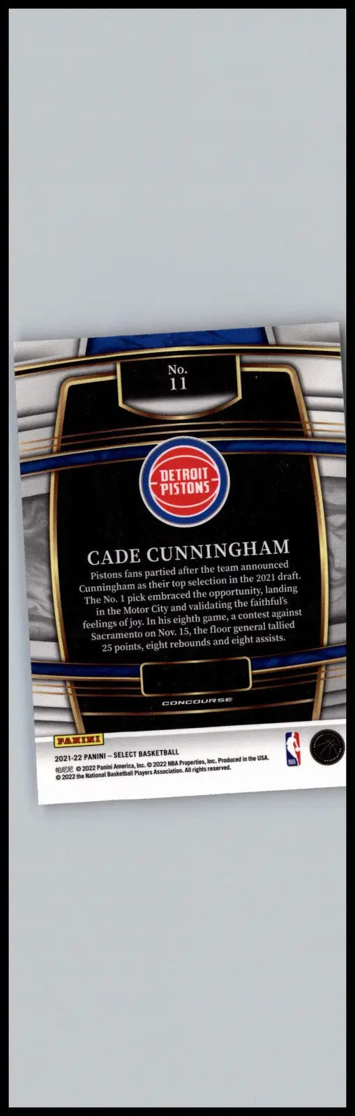 Cade Cunningham Blue basketball card from Panini Select 2021-22 Detroit Pistons