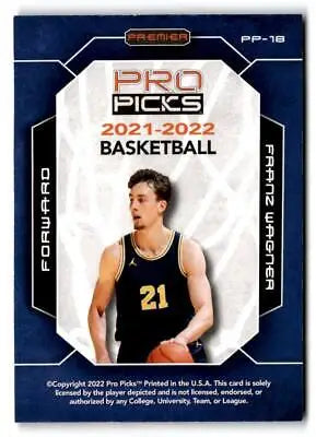 Franz Wagner basketball card from 2021-22 Pro Picks Premier #PP-18 collectible series