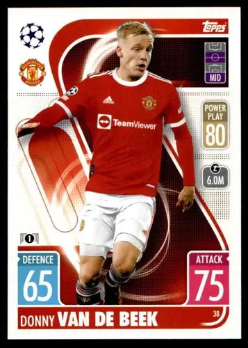 Donny Van De Beek trading card from 2021-22 Topps Match Attax UEFA Champions League