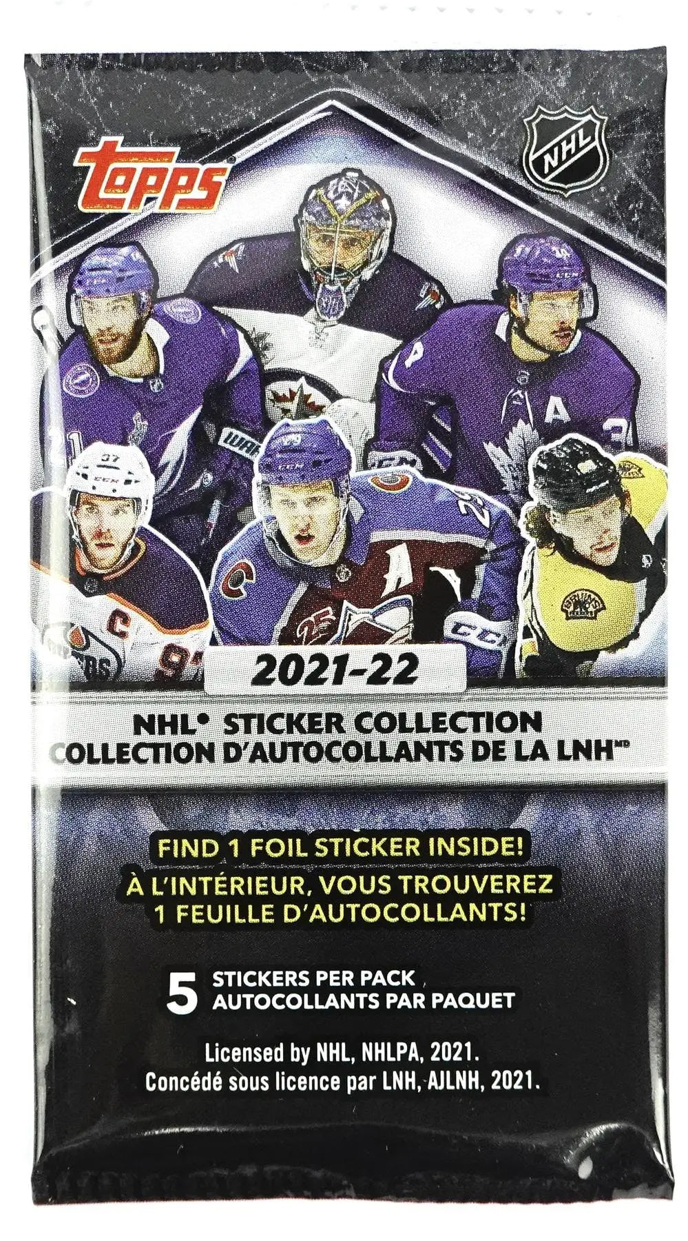 Sealed 2021-22 Topps NHL sticker collection box with hockey players and Stanley Cup images