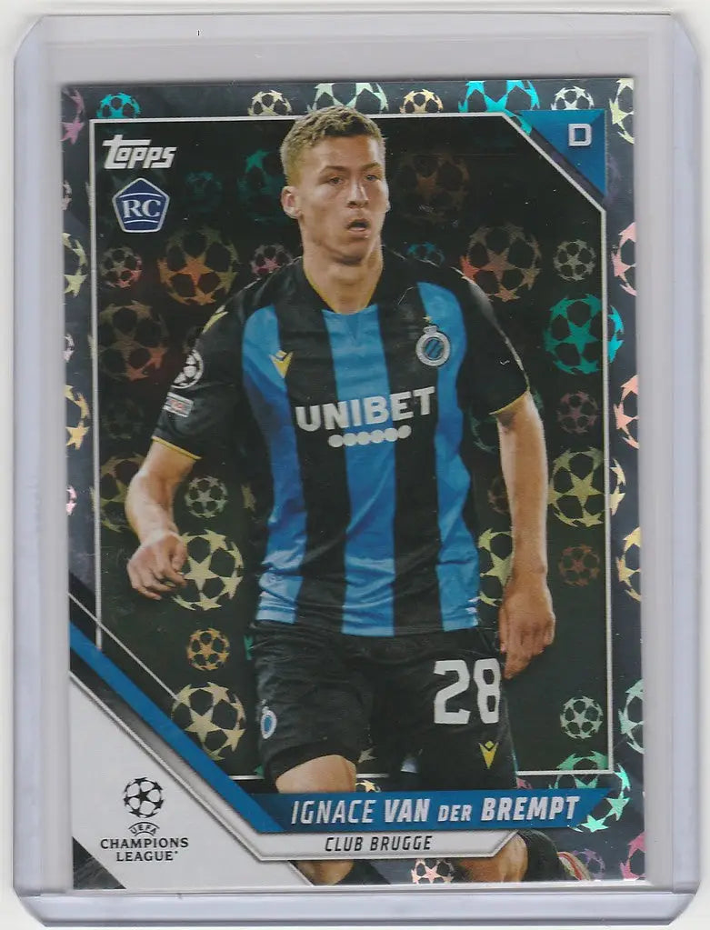 Soccer trading card of Ignace Van der Brempt in Club Brugge Star jersey, Topps UEFA