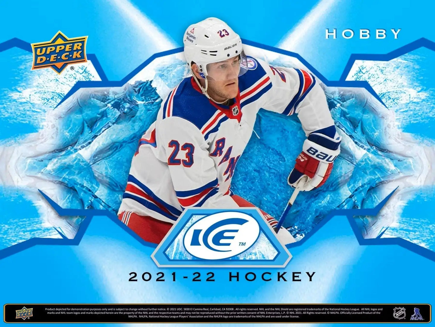 Hockey trading card from 2021-22 Upper Deck Ice Hockey Hobby Box featuring ice premieres and exquisite collection