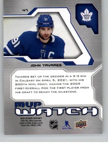 2021-22 Upper Deck MVP John Tavares hockey trading card with original gloss and sports cards
