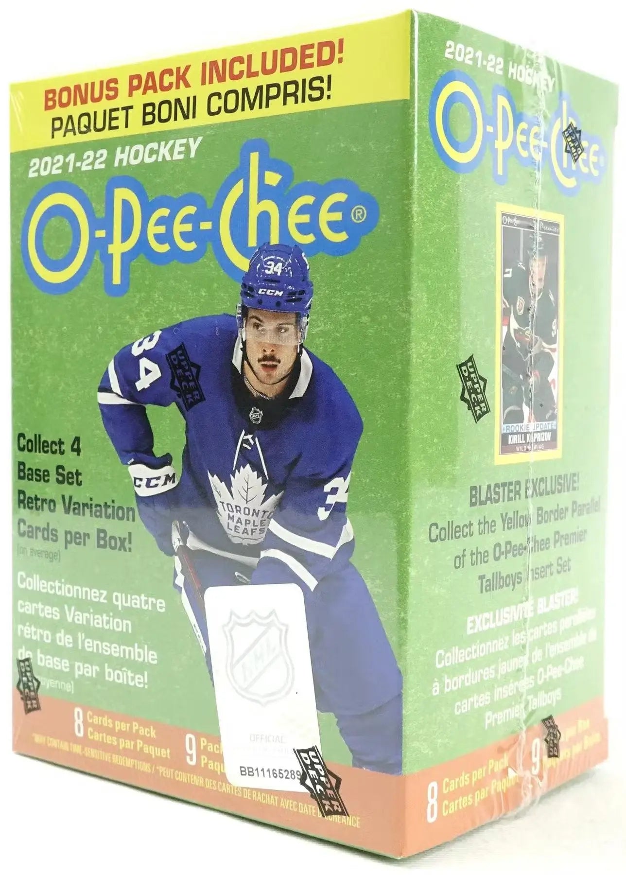 2021-22 Upper Deck O-Pee-Chee Hockey Blaster Box with base set and yellow border parallel