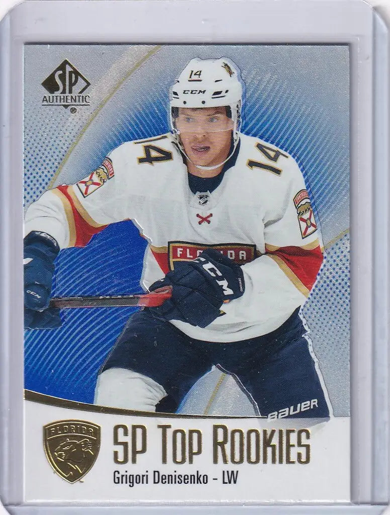 Hockey trading card of Grigori Denisenko Florida Panthers in white jersey number 14