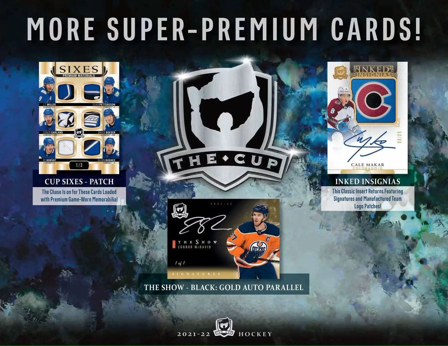 Hockey trading cards from 2021-22 Upper Deck The Cup Hobby Box with auto patch foil auto