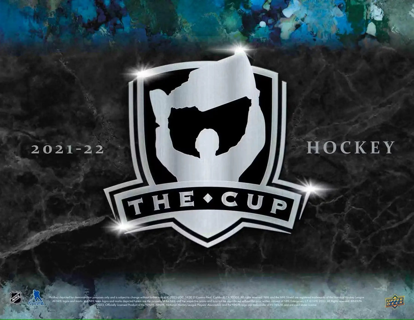 Hockey The Cup logo on 2021-22 Upper Deck The Cup Hockey Hobby Box featuring base set and foil auto